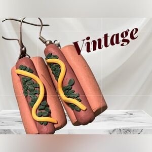 Vintage fun - Hot Dog Earrings with Mustard and Relish Design earrings